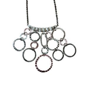 Mixed Metal Geometric Fringe Bib Necklace